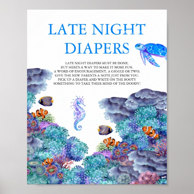 Under Sea Baby Shower Late Late night Diaper Poster (Framsidan)