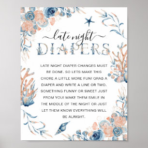 Under Sea Baby Shower "Late Natt Diaper" Poster
