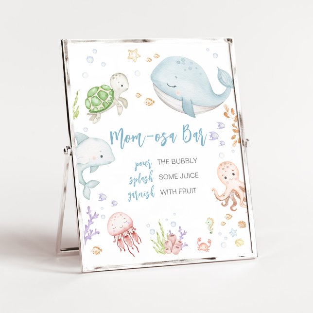 Under Sea Baby Shower Mamma Osa Pub Poster (Sea Creatures Ocean Baby Shower Mom Osa Bar Sign)