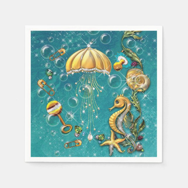 Under Sea Baby Shower Napkins Pappersservett (Framsidan)