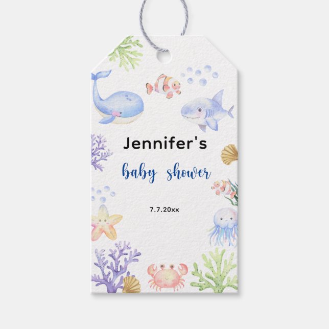Under Sea Baby Shower Ocean Animals Presentetikett (Framsidan)