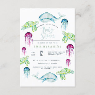 Under Sea Baby Shower Ocean Animals Watercolor Inbjudningar