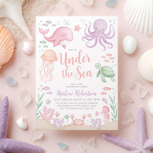 Under Sea Baby Shower Ocean Girl Inbjudningar