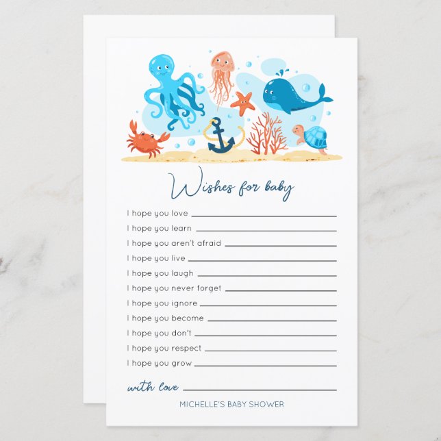Under Sea Baby Shower Önskemål för Baby (Fram/baksida)