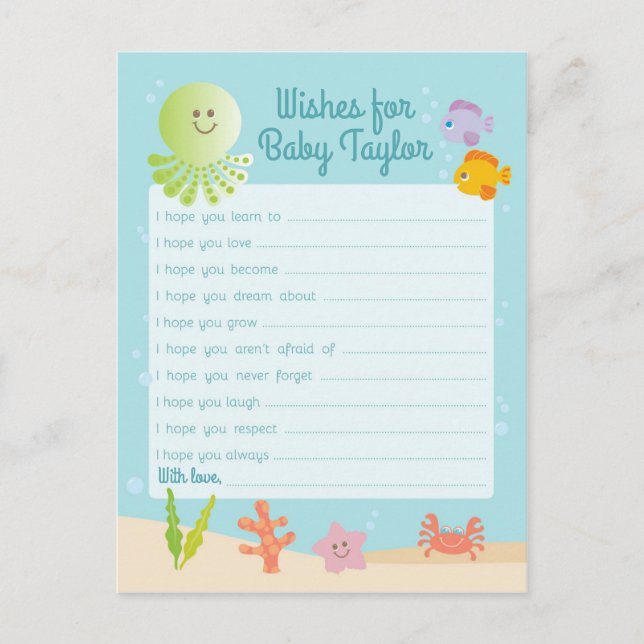 Under Sea Baby Shower Ord of Advice Card Vykort (Framsida)