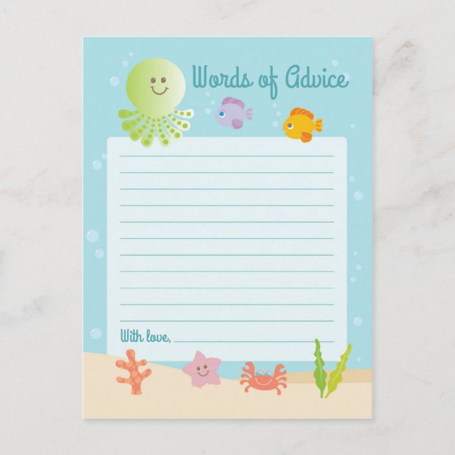 Under Sea Baby Shower Ord of Advice Card Vykort (Framsida)