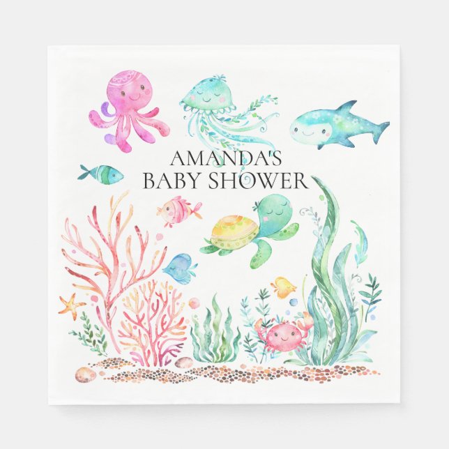 Under Sea Baby Shower Papper Napkins Pappersservett (Framsidan)