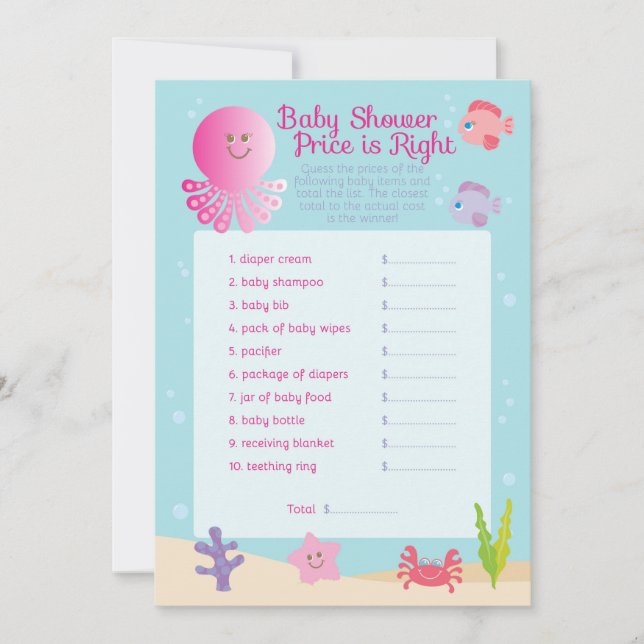 Under Sea Baby Shower Prisare spel i Rosa Inbjudningar (Framsida)