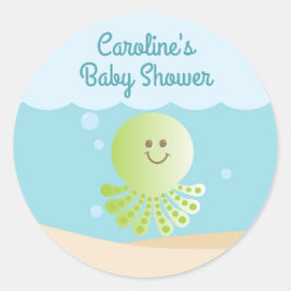 Under Sea Baby Shower Round Sticker, blå grönt Runt Klistermärke