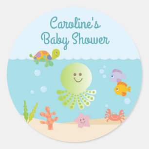 Under Sea Baby Shower Round Sticker Runt Klistermärke