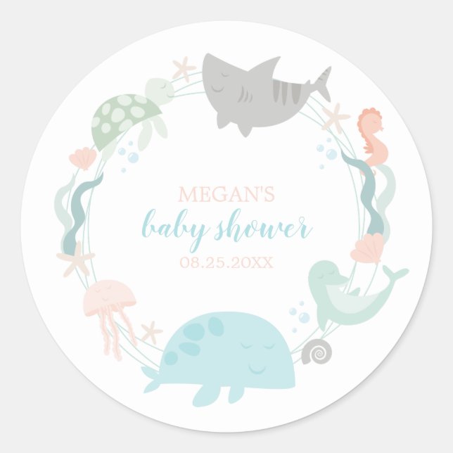 Under Sea Baby Shower Runt Klistermärke (Framsida)
