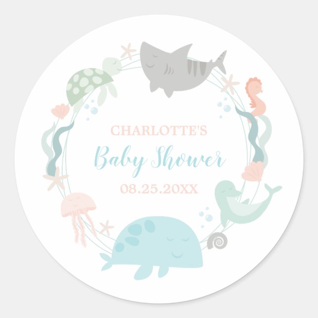 Under Sea Baby Shower Runt Klistermärke (Framsida)