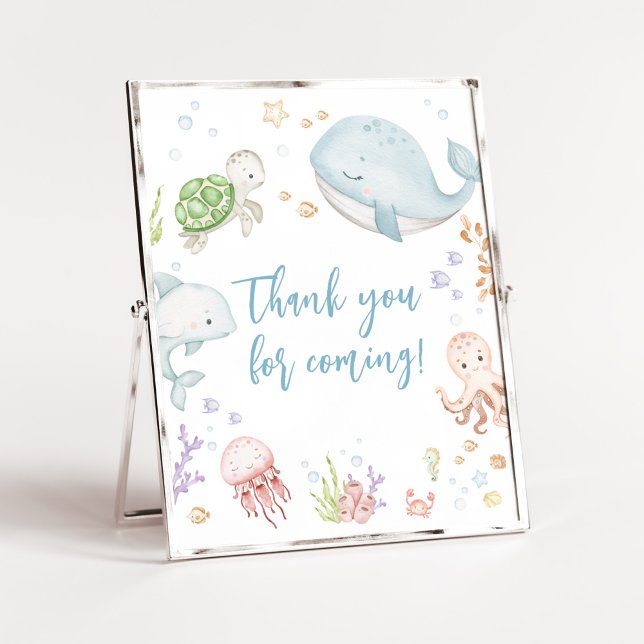 Under Sea Baby Shower tackar jag för att du kom Poster (Sea Creatures Ocean Baby Shower Thank you for Coming Sign)