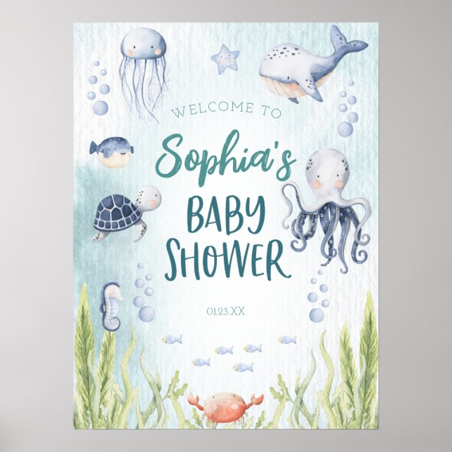 Under Sea Baby Shower Välkommen Sign Poster (Framsidan)