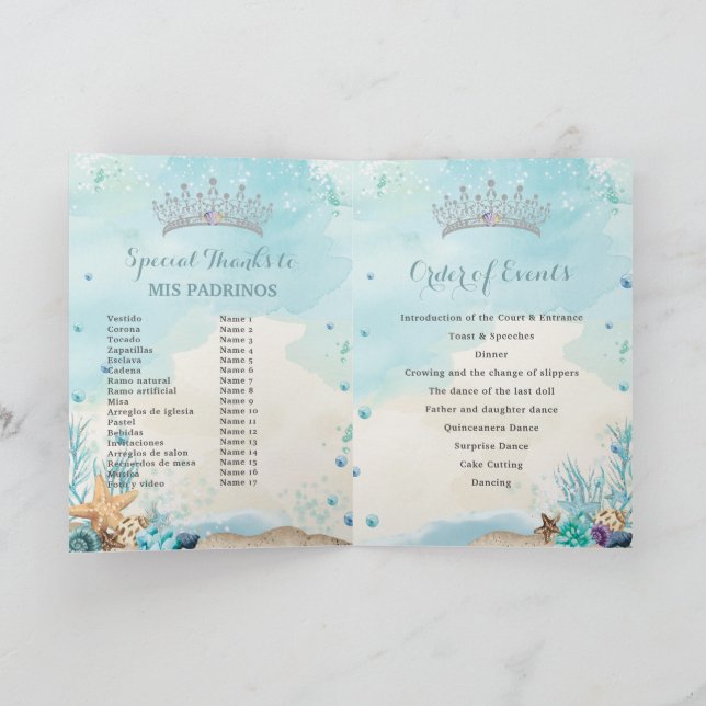 Under Sea Beach Quinceañera XV Ordning över händel Program (Inuti)