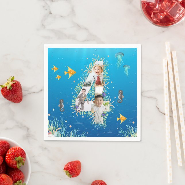 Under Sea Big 4e födelsedagen Photo Collage Pappersservett (Insitu)