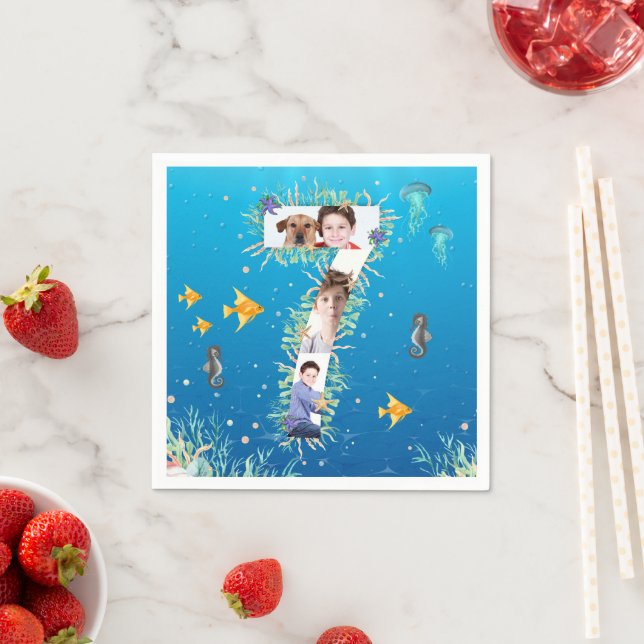 Under Sea Big 7:e Birthday Photo Collage Pappersservett (Insitu)