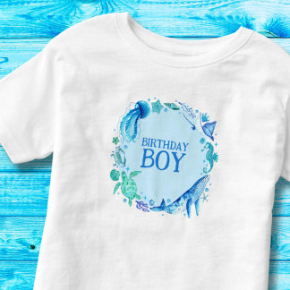Under Sea Birthday Boy Blue Watercolor T Shirt
