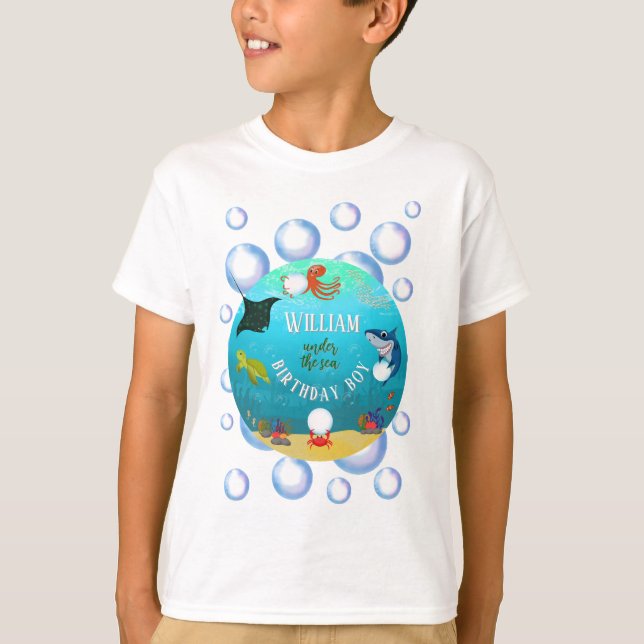 Under Sea Birthday Boy Vatten Bubbles T Shirt (Framsida)
