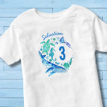 Under Sea Birthday Boy Watercolor Ocean Animal T Shirt<br><div class="desc">En design för en undervattenspojke under firande för din födelsedagspojke med handmålade vattenfärgade havslevande varelser som val,  sköldpaddor,  maneter och havshästar! Se hela matchande party-samling.</div>
