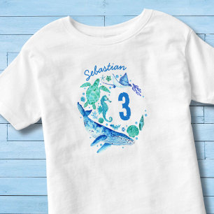 Under Sea Birthday Boy Watercolor Ocean Animal T Shirt
