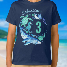 Under Sea Birthday Boy Watercolor Ocean Animal T Shirt