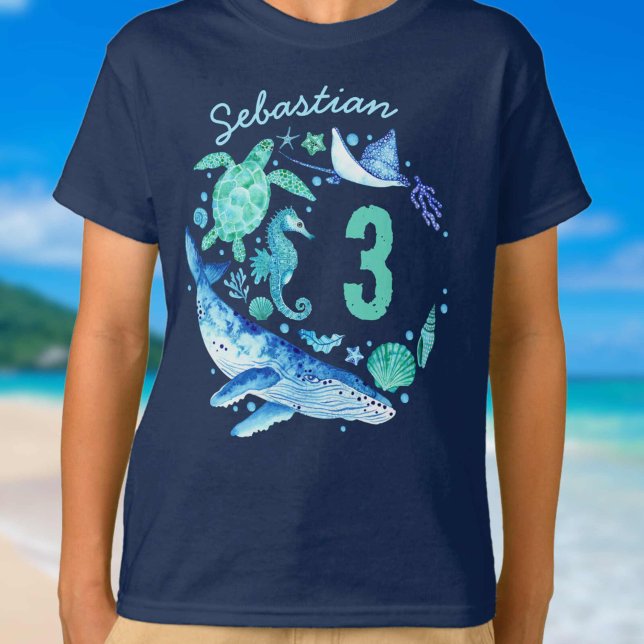 Under Sea Birthday Boy Watercolor Ocean Animal T Shirt (Under the Sea Birthday Boy Watercolor Ocean Animal T-Shirt)
