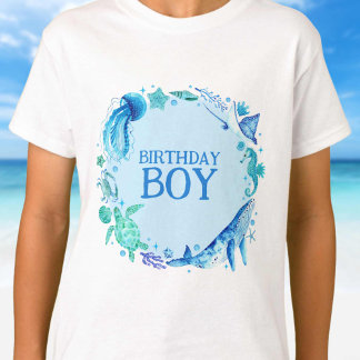 Under Sea Birthday Boy Watercolor Whale T Shirt