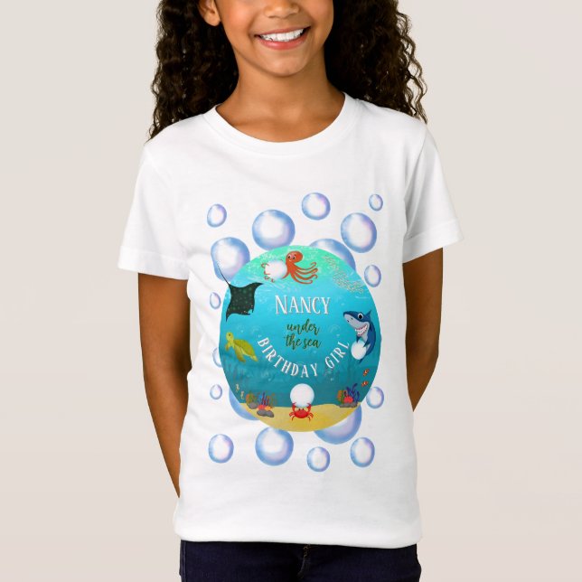 Under Sea Birthday Girl Vatten Bubbles T Shirt (Framsida)