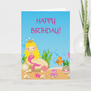 Under Sea Blonde Sjöjungfru Greeting Card Kort