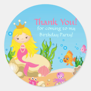 Under Sea Blonde Sjöjungfru Tack Sticker Runt Klistermärke