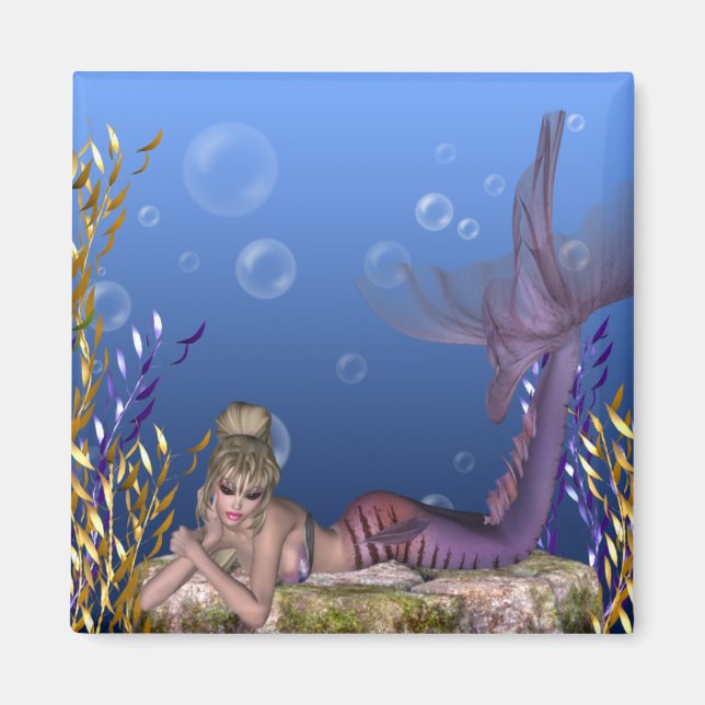 Under Sea Blonde-Sjöjungfrun Fantasy Magnet (Framsidan)