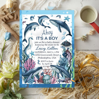 Under Sea Blue Ahoy är det en Boy Baby Shower Inv. Inbjudningar