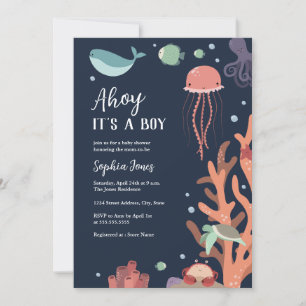 Under Sea Blue Ahoy är det en pojkvän-babyskor Inbjudningar