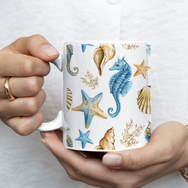 Under Sea Blue and Guld Personlig Kaffemugg (Skapare uppladdad)