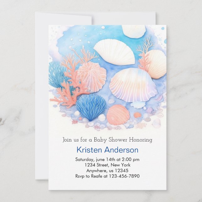 Under Sea Blue Äventyr Boy Baby Shower Inbjudningar (Framsida)