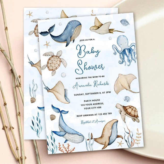 Under Sea Blue Boy Baby Shower Inbjudningar (Skapare uppladdad)