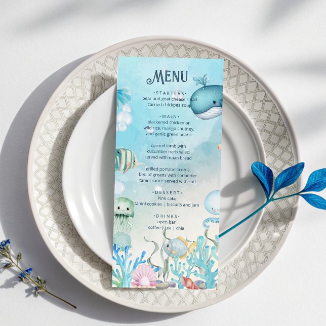 Under Sea blue boy Baby Shower Menu-kortet Meny (Skapare uppladdad)