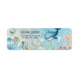 Under Sea Blue Boy Baby Shower Returadress Etikett