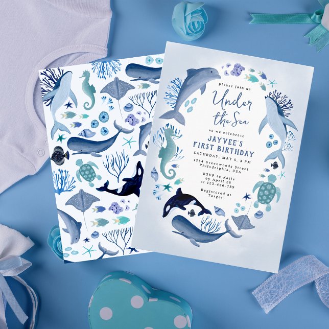 Under Sea Blue Boy First Birthday Inbjudningar (Skapare uppladdad)
