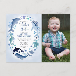 Under Sea Blue Boy Photo varje år Inbjudan Vykort