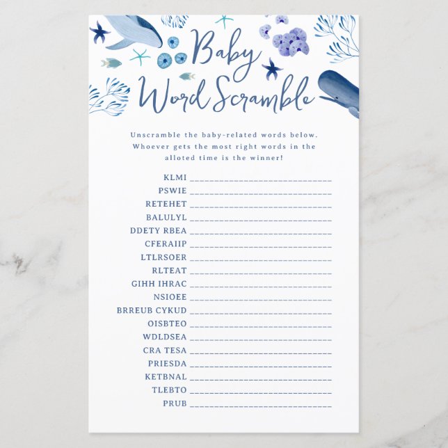 Under Sea Blue Boy Whale Baby Ord-skam (Framsida)