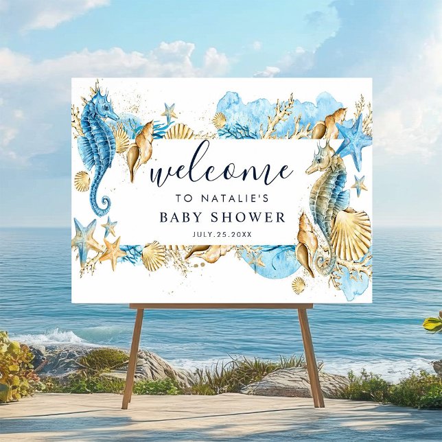 Under Sea Blue & Guld Baby Shower Välkomstskylt fö Poster (Skapare uppladdad)