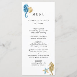 Under Sea Blue Guld Bröllop Menu Meny