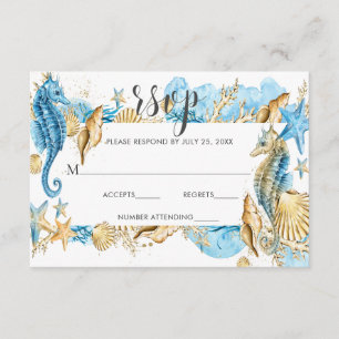 Under Sea Blue Guld White Summer Bröllop OSA Kort