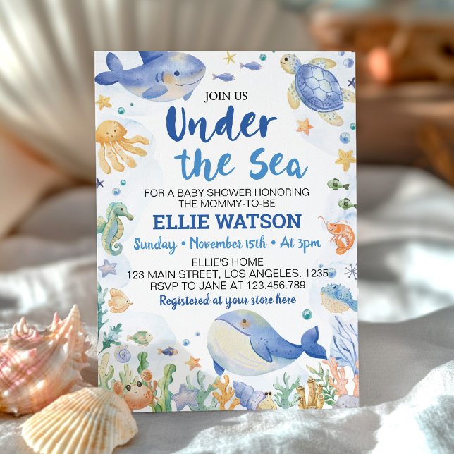 Under Sea Blue Ocean Animals Baby Shower Inbjudningar (Skapare uppladdad)