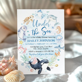 Under Sea Blue Ocean Animals Baby Shower Inbjudningar