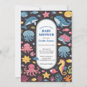 Under Sea Blue Ocean Animals Baby Shower Inbjudningar