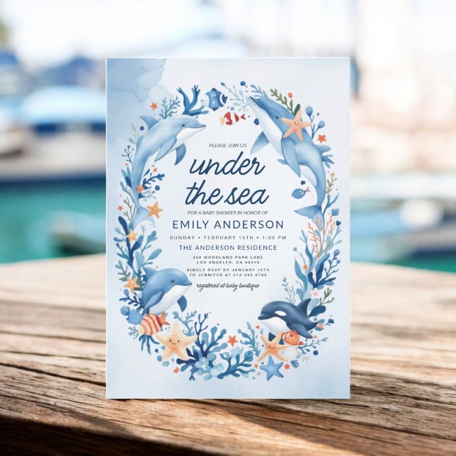 Under Sea Blue Ocean Creatures Baby Shower Inbjudningar (Skapare uppladdad)