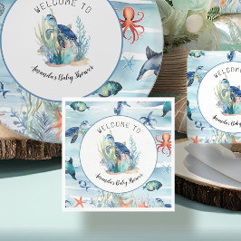 Under Sea Blue Turtle Boy Shower Pappersservett